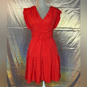 Elegant Obi Gathered Tie Waist Dress in Red NWOT
